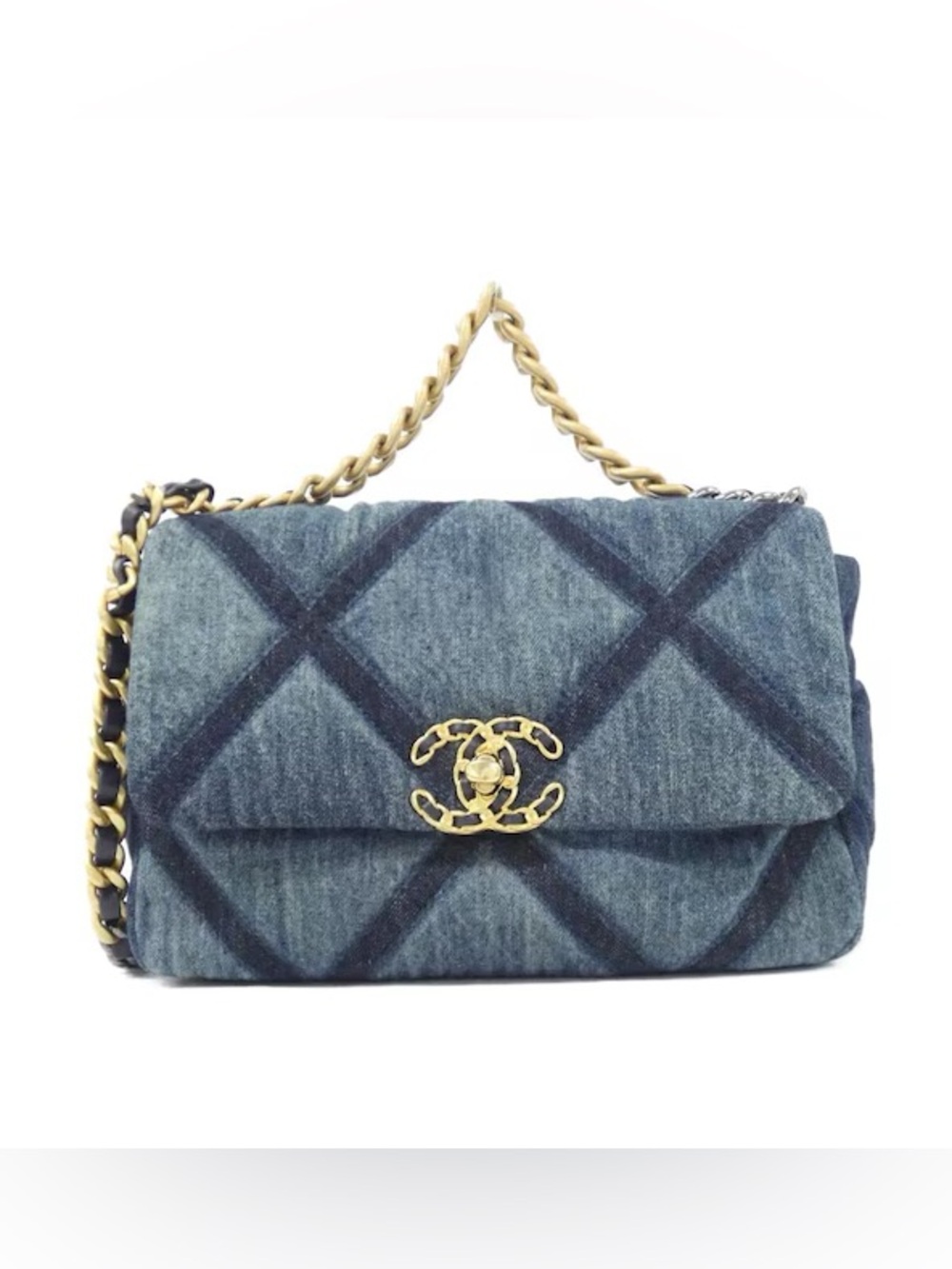 CHANEL 19 Dark Blue Denim Classic Flap Medium Gold Navy Limited Edition